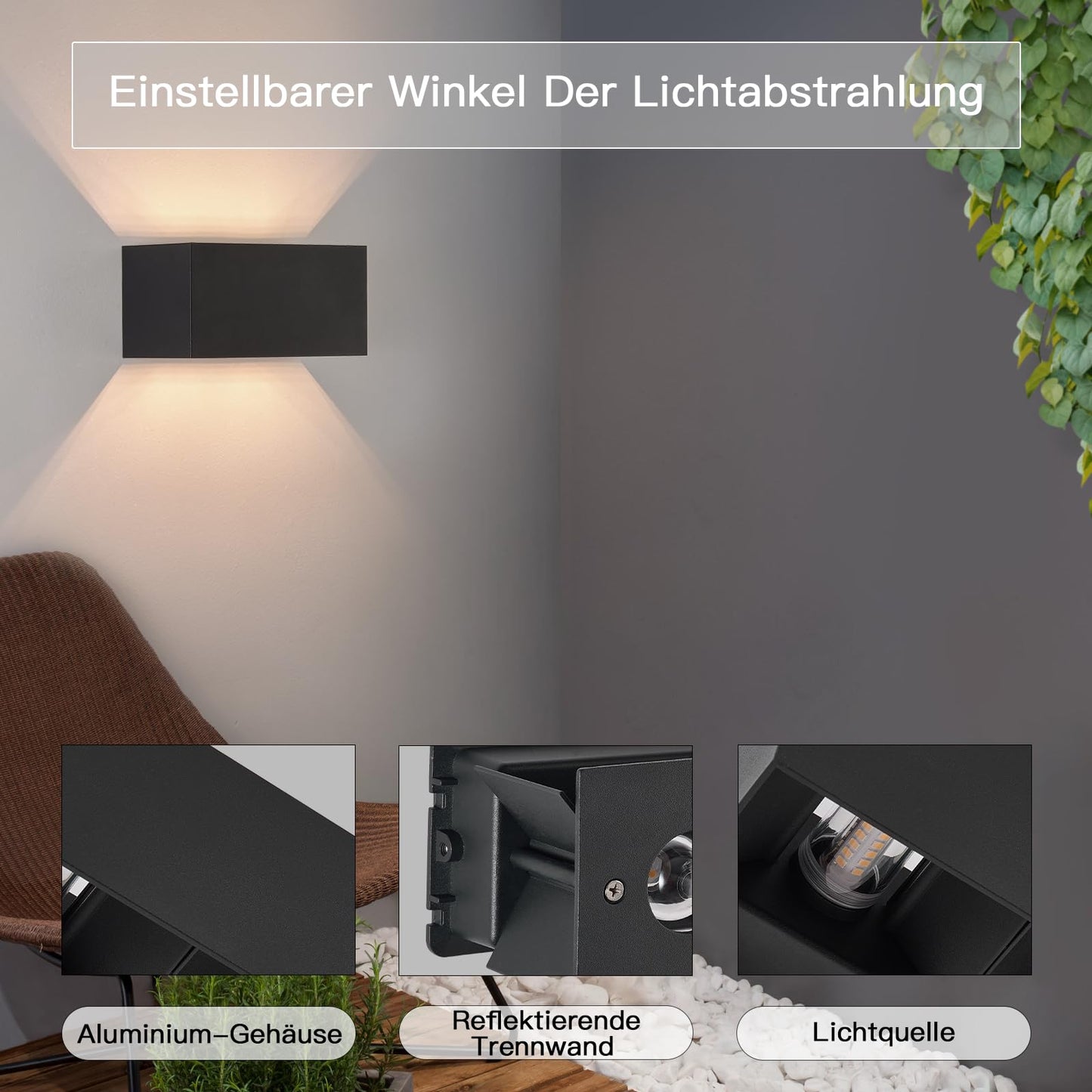 ZMH LED Wandleuchte Innen Wandlampe - Aussenlampe Schwarz Wandbeleuchtung Aussen Außenlampe Up Down IP65 Außenbeleuchtung 3000K Warmweiß Außenwandleuchte G9 für Hauswand Treppenhaus Flur Garten