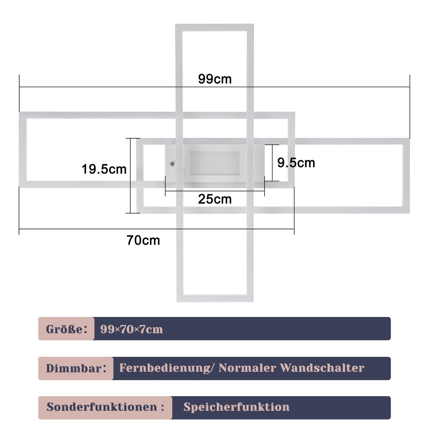 ZMH Deckenlampe LED Deckenleuchte Dimmbar - 50W Wohnzimmerlampe Weiß mit Fernbedienung Modern Design Schlafzimmerlampe Wohnzimmer Schlafzimmer Deckenbeleuchtung Geometrisch für Küche Flur