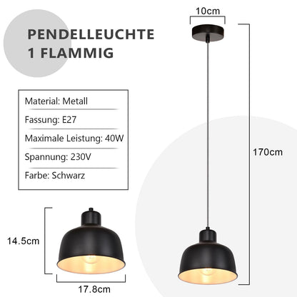 ZMH 2ER Pendelleuchte Esstisch Hängelampe Schlafzimmer: Vintage Hängeleuchte 1 flammig Industrial Schwarz Esszimmerlampe Retro Esstischlampe E27 Metall Pendellampe für Küche Wohnzimmer Restaurant