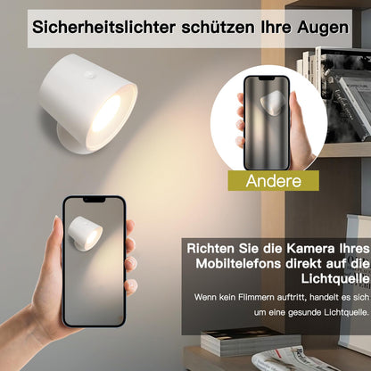 ZMH Wandlampe LED Wandleuchte Innen - Wandbeleuchtung 2 St¨¹ck mit Akku 360¡ã Drehbare Touch Control 3 Helligkeitsstufen Wei? Kabellose Wandleuchten F¨¹r Wohnzimmer Kinder Schlafzimmer