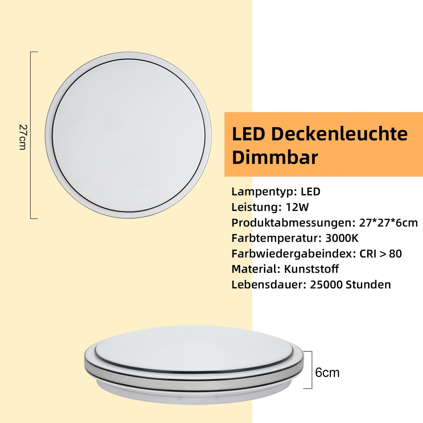 ZMH Deckenlampe LED Deckenleuchte Schlafzimmer - Ø27cm Schlafzimmerlampe Sternenhimmel 12W Flurlampe Warmweiß Modern Küchenlampe Rund Wohnzimmer Deckenbeleuchtung für Flur Küche Kinderzimmer