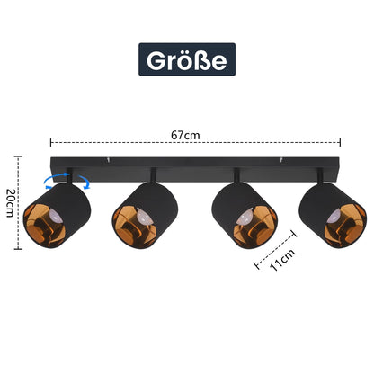 ZMH Deckenlampe 4 Flammig Deckenstrahler Schwarz - Deckenleuchte Wohnzimmer Vintage Wohnzimmerlampe E14 Schwenkbar 350° MAX.25W Stoffschrim für Schlafzimmer Flur(ohne Leuchtmittel)