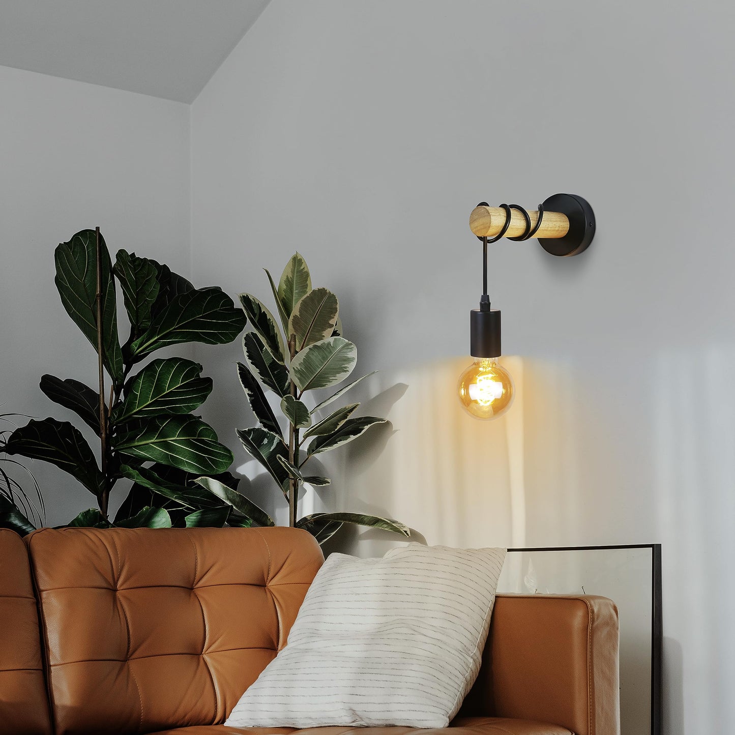 ZMH 2 Stück Wandleuchte Innen Wandlampe Holz: Vintage Wandstrahler Schwarz Retro Industrial Wandbeleuchtung Schlafzimmer E27 Rustikal Design Wandspot für Wohnzimmer Flur - Ohne Leuchtmittel