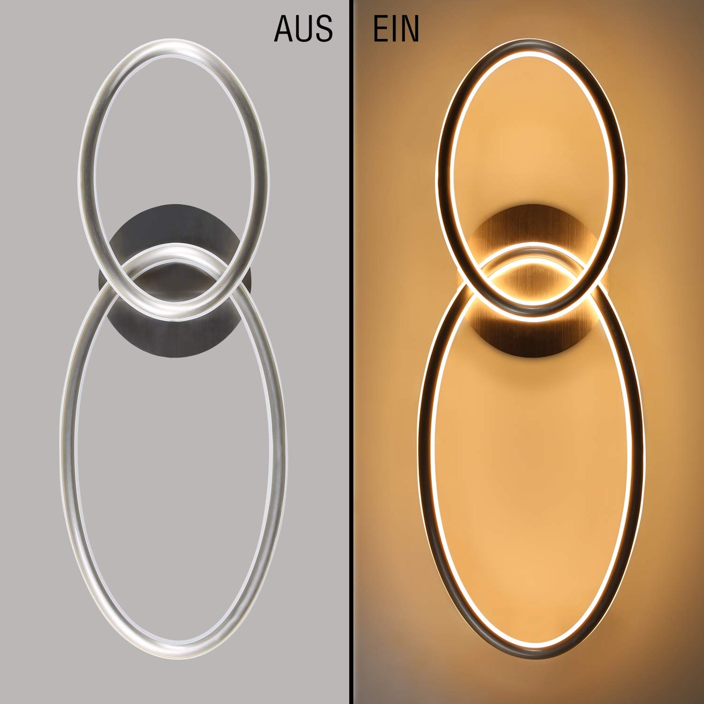 ZMH LED Deckenlampe Wohnzimmer Deckenleuchte Modern Ringe Design Warmweiß Licht 3000K Schlafzimmerlampe 29W aus Eisen und Aluminium 62.5cm Länge Bürolampe Küchenlampe Flurlampe