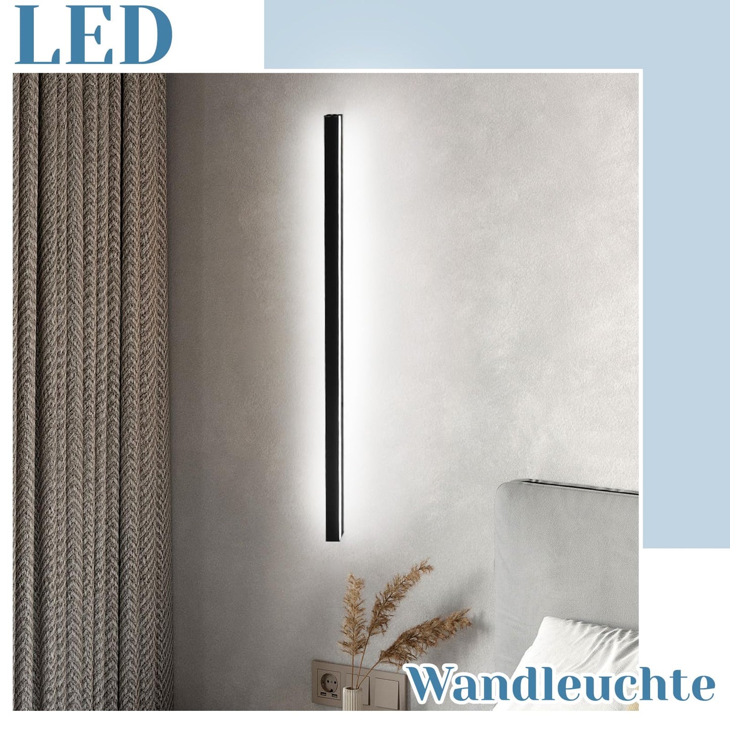 ZMH 2ER LED Wandleuchte Innen Wandlampe Schwarz - 100CM Wandbeleuchtung Wohnzimmer Modern Flurlampe Wand 32W Schlafzimmerlampe Metall Treppenhaus Beleuchtung Kaltweiß für Flur Wohnzimmer Küche Hotel