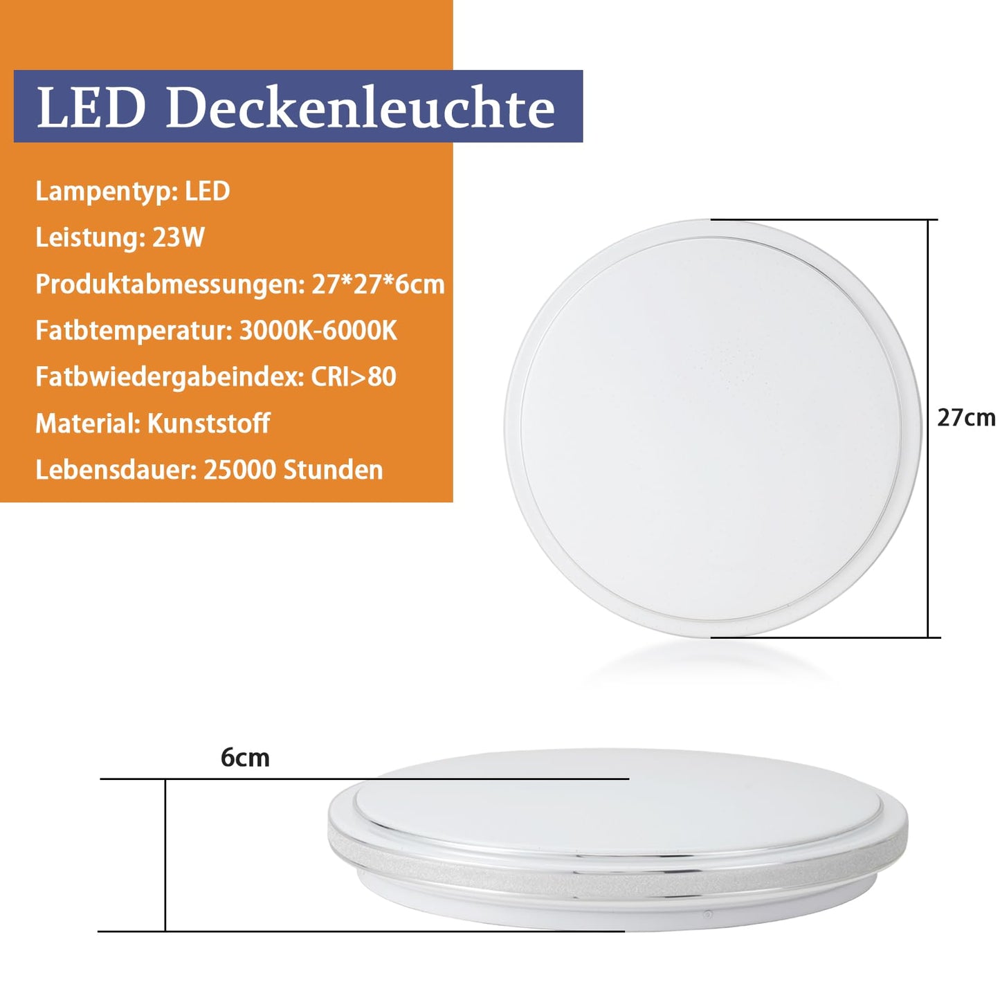 ZMH  Deckenlampe LED Deckenleuchte Schlafzimmer - 23W Schlafzimmerlampe Dimmbar mit Fernbedienung Ø27cm Flurlampe Sternenhimmel Rund Deckenbeleuchtung Küchenlampe Modern für Wohnzimmer Flur Küche