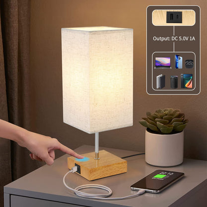 ZMH Tischlampe Dimmbar Touch Nachttischlampe - USB Vintage Schreibtischlampe mit Ladefunktion E27 Aufladbar Nachtlicht mit Stoff Lampenschirm für Schlafzimmer Geschenk Esszimmer Wohnzimmer