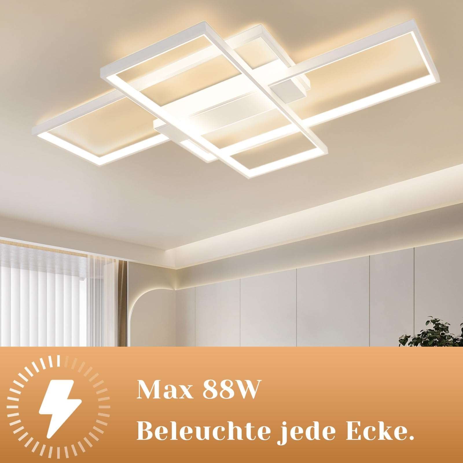 ZMH Deckenlampe LED Deckenleuchte Wohnzimmerlampe - 100cm Schlafzimmerlampe Dimmbar mit Fernbedienung 88W Wohnzimmer Deckenbeleuchtung Modern Küchenlampe Groß Weiß für Schlafzimmer Esszimmer Küche [Energieklasse G]