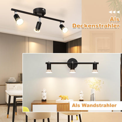 ZMH Deckenstrahler Schwarz 3 Flammig Deckenleuchte - 2ER Deckenspots Schwenkbar GU10 330° Drehbar Deckenlampe Modern Metall Spot Decke Wohnzimmer Schlafzimmer Flur