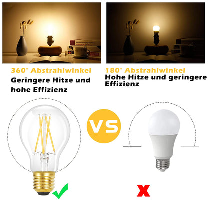 ZMH 6 Stück LED Glühbirne E27 Vintage Lampe - A60 Leuchtmittel 2700K 4W Edison Glühlampe Warmweiß Filament Retro Birne Glas Antike Energiesparlampe für Haus Hotel Café Bar