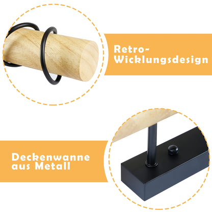 ZMH Vintage Deckenleuchte Retro Deckenlampe Holz - E27 Wohnzimmerlampe Hängend Schwarz mit 3 Flammig im Industrial Design aus Metall für Wohnzimmer Schlafzimmer Küche Flur - Ohne Leuchtmittel