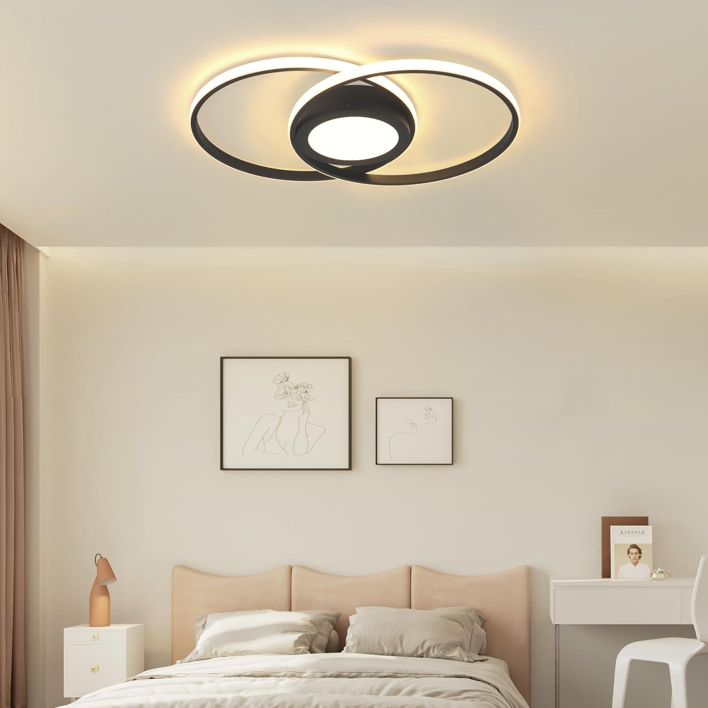 ZMH Deckenleuchte LED Wohnzimmerlampe Modern - Deckenlampe 48W mit Fernbedienung Schwarz Schlafzimmerlampe für Wohnzimmer Schlafzimmer