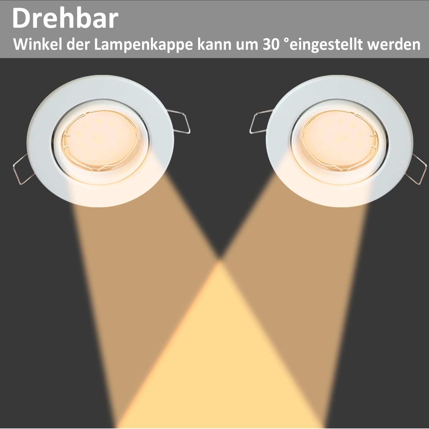 ZMH 6ER Einbaurahmen GU10 Set - Einbaustrahler Rahmen Einbauleuchte Weiß Fassungen 230V mit Sockel Lochdurchmesser 50mm Einbauspots Rund aus Metall Schwenkbar 30° Spot für LED Leuchtmittel Halogen