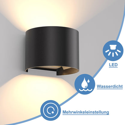 ZMH Wandleuchte Aussen LED Wandlampe innen: Außenwandleuchten Schwarz Up Down Außenlampe Wand 5W IP65 Wasserdicht Wandbeleuchtung einstellbar 3000K Warmweiß Außenleuchte für Wohnzimmer Treppenhaus