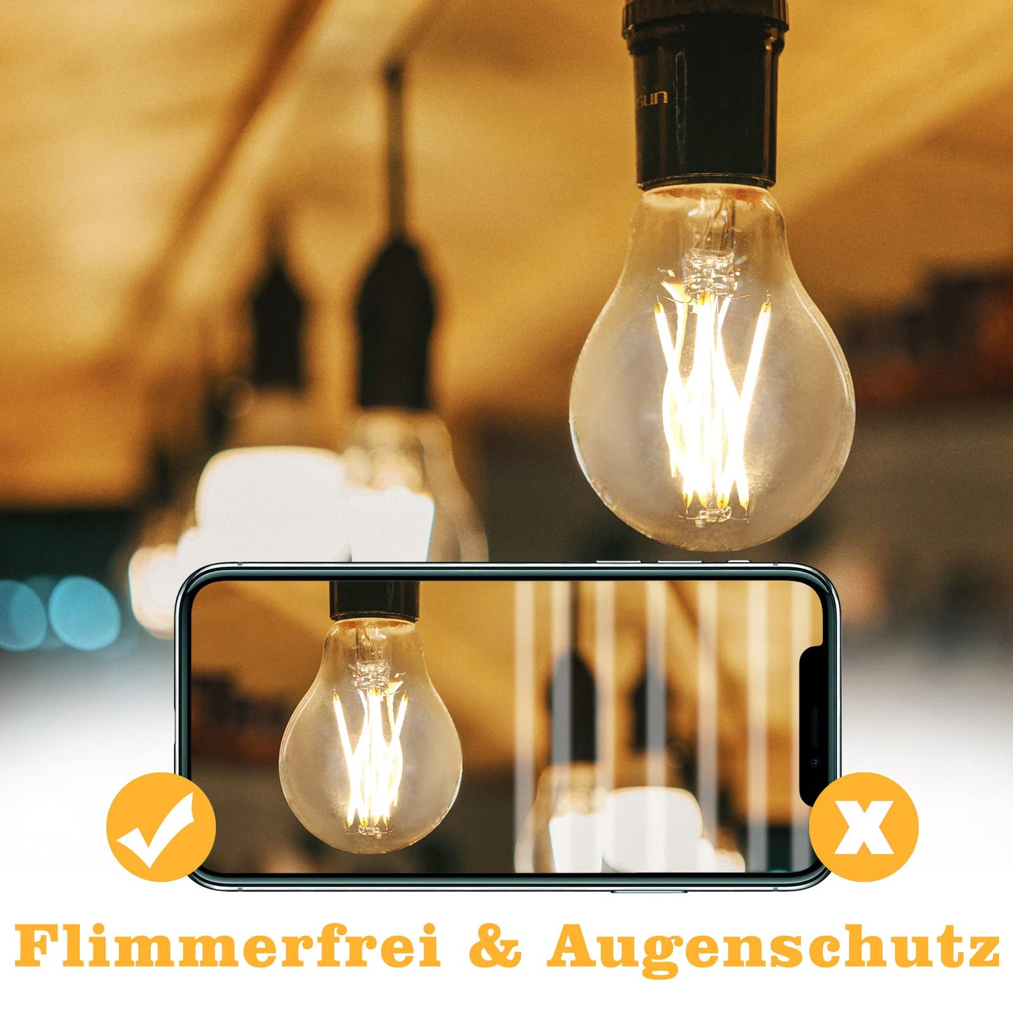 ZMH 6 Stück LED Glühbirne E27 Vintage Lampe - A60 Leuchtmittel 2700K 4W Edison Glühlampe Warmweiß Filament Retro Birne Glas Antike Energiesparlampe für Haus Hotel Café Bar