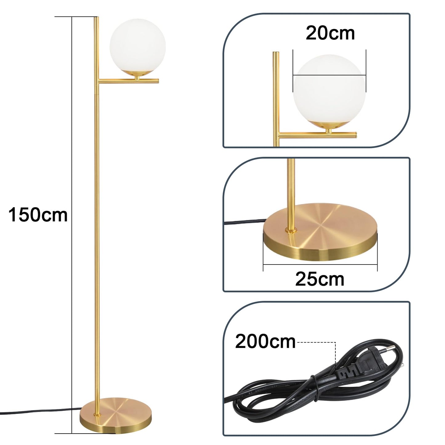 ZMH Stehlampe Wohnzimmer Modern Standleuchte - Gold Industrial Stehleuchte mit Fußschalter Metall Design aus Weiß Glas Standlampe E27 Vintage Bodenlampe Kabel 2M für Schlafzimmer Büro kinderzimmer