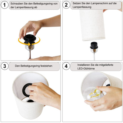 ZMH Nachttischlampe Touch Dimmbar 2er - Tischlampe E27 USB Ladefunktion Wohnzimmer Chrom mit Stoff Lampenschirm für Schlafzimmer Wohnzimmer Nachttisch Schreibtisch Leuchtmittel nicht enthalten