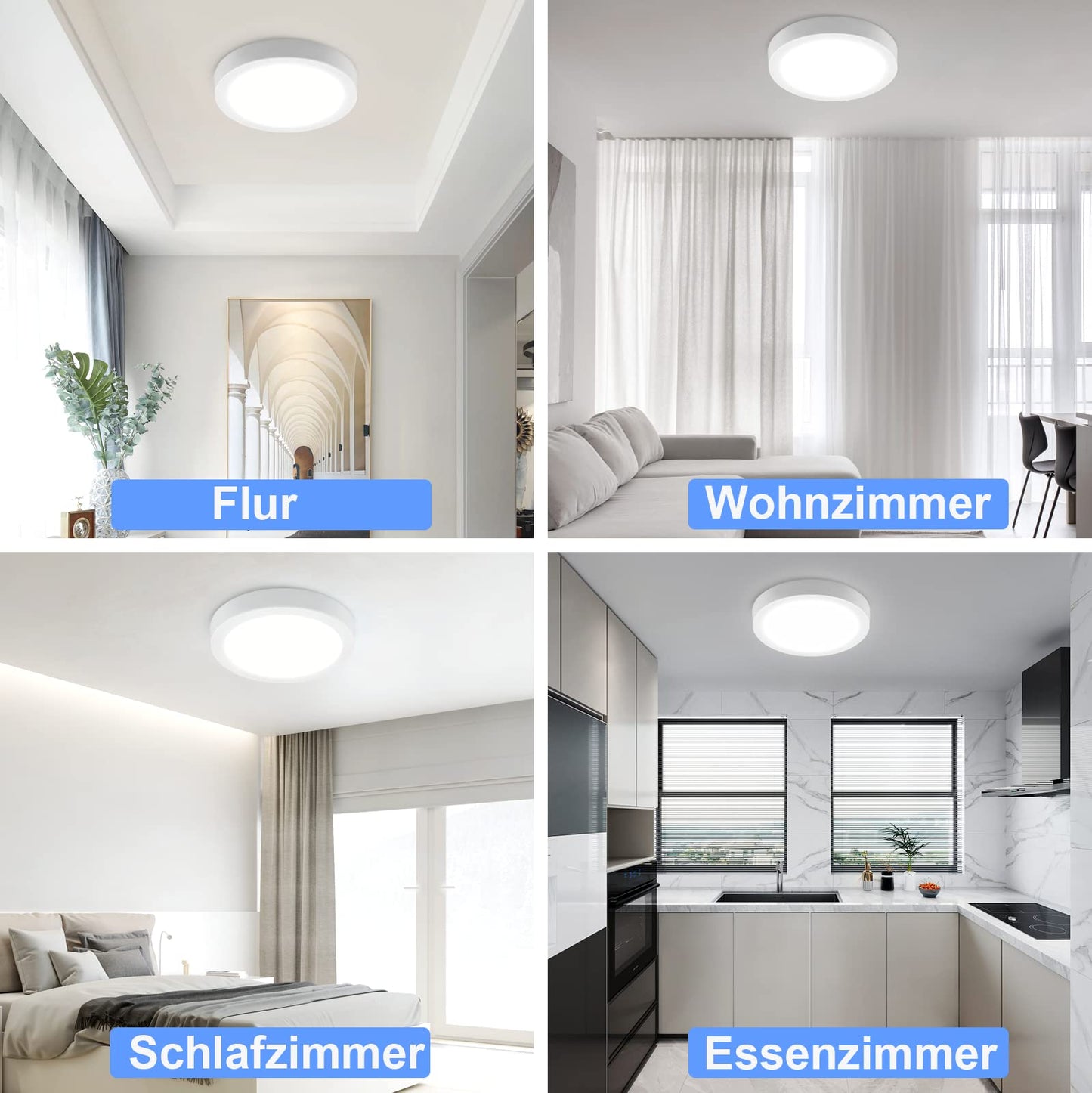 ZMH LED Deckenleuchte Rund Flach Deckenlampe–2 Stück Modern Weiß Flurlampe Kaltweiß 5000K 18W IP44 Wasserfest für Küche Büro Wohnzimmer Badezimmer Kinderzimmer Esszimmer Ø23CM