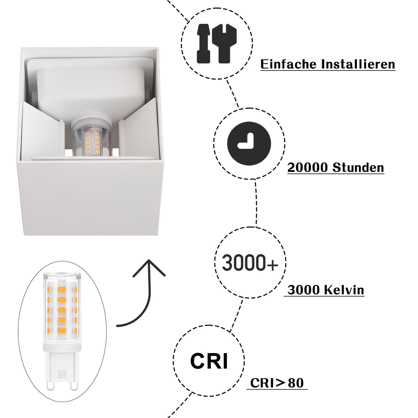 ZMH Wandlampe LED Wandleuchte Innen/Aussen: 4er set Aussenlampe Warmweiß IP65 Außenwandleuchten G9 Weiß Lampe Up Down Treppenbeleuchtung Außenleuchte für Hauswand Schlafzimmer Flur Treppenhaus