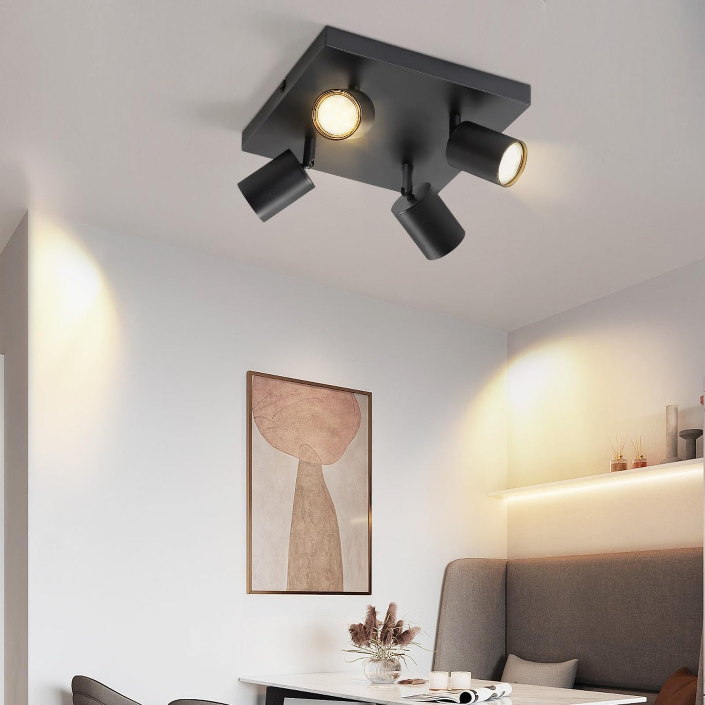 ZMH LED Deckenleuchte 4 Flammig: GU10 Deckenstrahler Schwarz Deckenlampe Spots 330°Schwenkbar Deckenspots Industrial Wandstrahler Modern Flurlampe für Wohnzimmer Schlafzimmer Küche Ohne Leuchtmittel