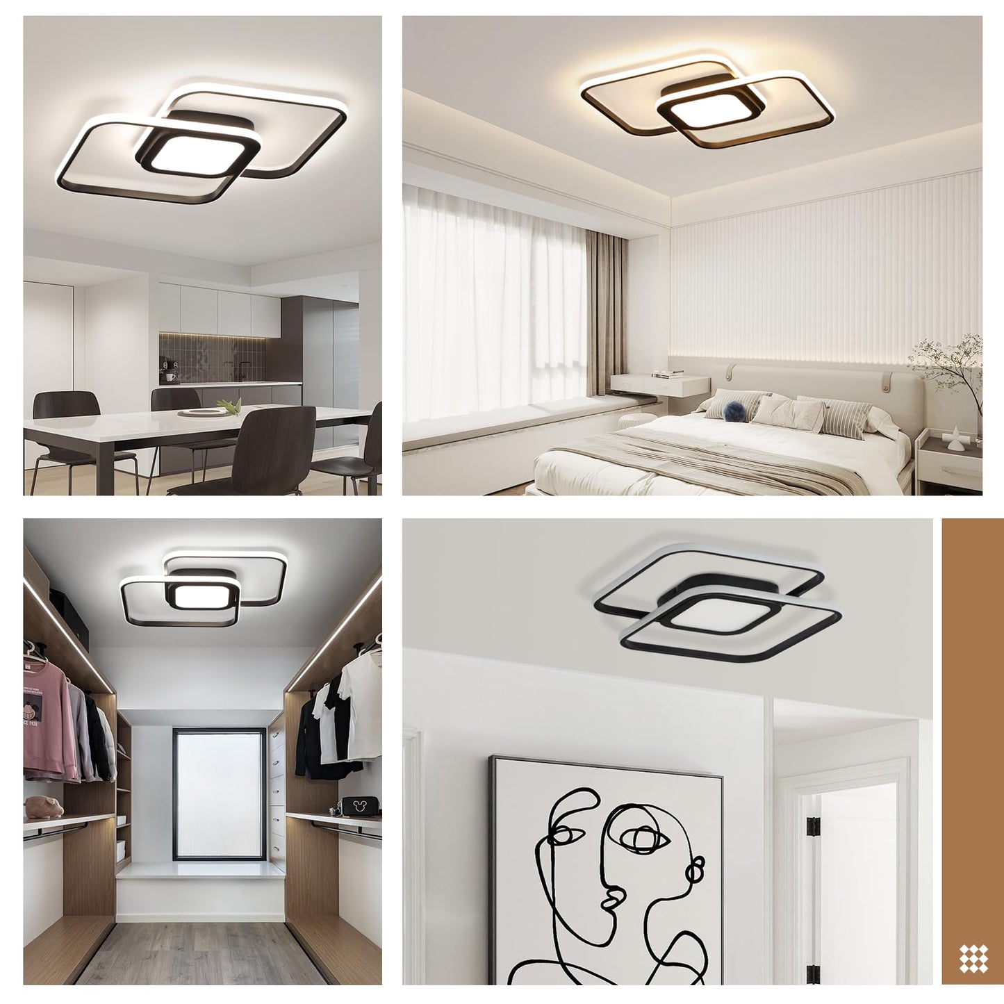 ZMH LED Deckenleuchte Wohnzimmer Deckenlampe - Schwarz Modern Schlafzimmerlampe 48W Dimmbar mit Fernbedienung Metall Design Wohnzimmerlampe für Schlafzimmer Küche Kinderzimmer Esszimmer