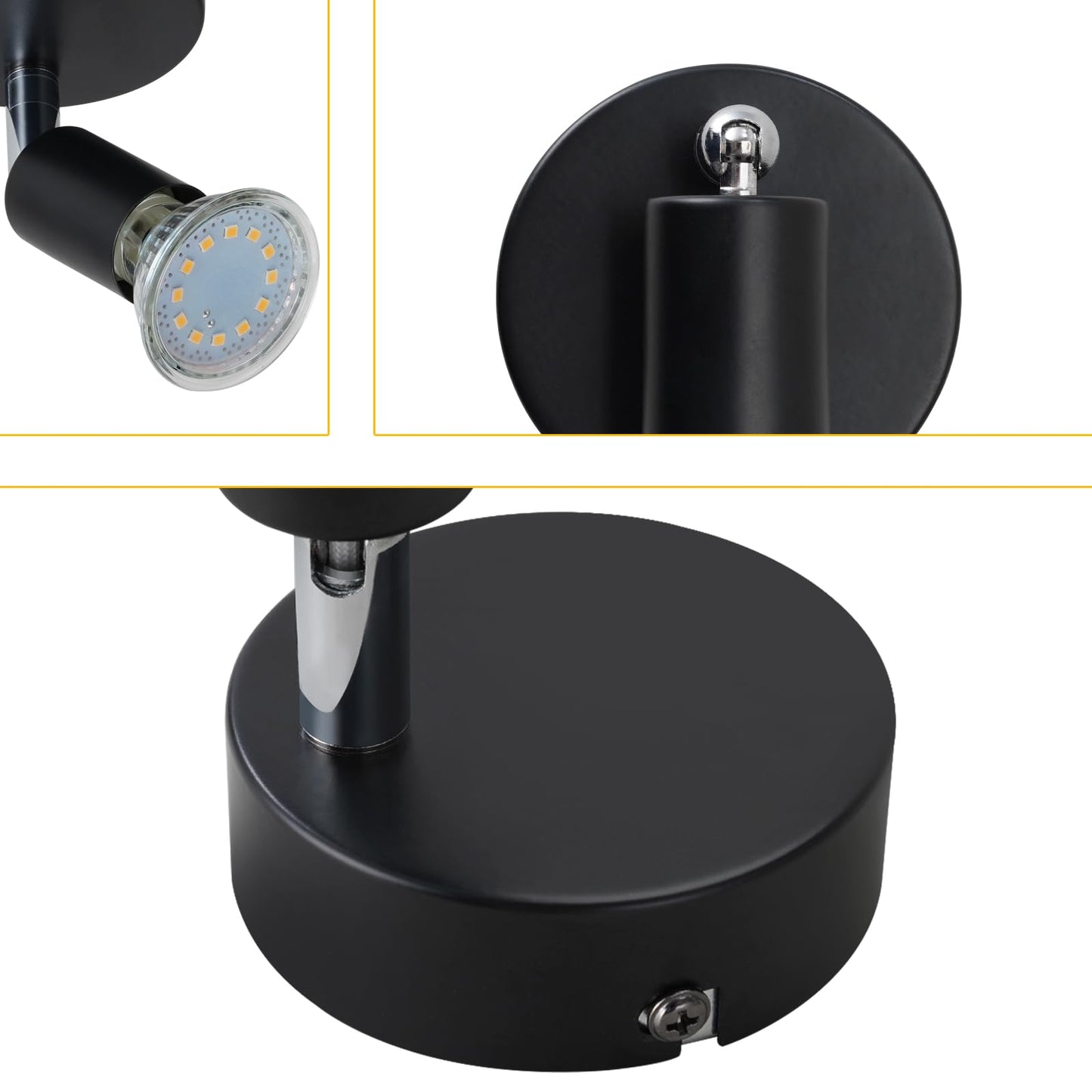 ZMH Wandleuchte Innen Wandstrahler Modern - Schwarz Wandlampe Wandspot GU10 Schwenkbar 350° Wandbeleuchtung Wand Lampen Stoffschrim MAX.40W Metall für flur Küche, ohne Leuchtmittel