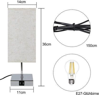 ZMH Tischlampe Schlafzimmer Nachttischlampe Dimmbar - Touch Nachtlicht Warmweiß E27 mit USB Ladefunktion Stoff Lampenschirm für Deko, Nachttisch, Geschenk,Esszimmer, Wohnzimmer