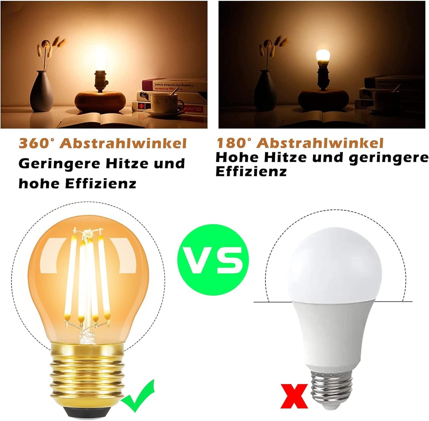 ZMH LED Lampe E27 Glühbirne: G45 Vintage Glühlampe 6 stück Edison Retro Birne Warmweiss 2700K Bulbs 4W Warmweiß Filament Leuchtmittel Glas Antike Energiesparlampe für Hotel Café Haus Bar