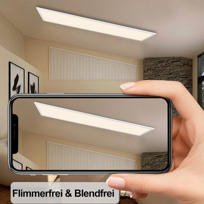 ZMH LED Deckenleuchte Dimmbar Panel Deckenlampe 120x30 cm mit Fernbedienung 48W Deckenpanel Wohnzimmerlampe 3840LM Modern Nachtlicht Schlafzimmerlampe Weiß Büroleuchte für Büro Küche flur