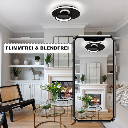 ZMH Led Deckenlampe Wohnzimmer Deckenleuchte Flur - Schwarz 33W Dimmbar Wohnzimmerlampe Modern Schlafzimmerlampe Rund Design Flurlampe mit Fernbedienung Deckenbeleuchtung f¨¹r K¨¹che Esszimmer B¨¹ro