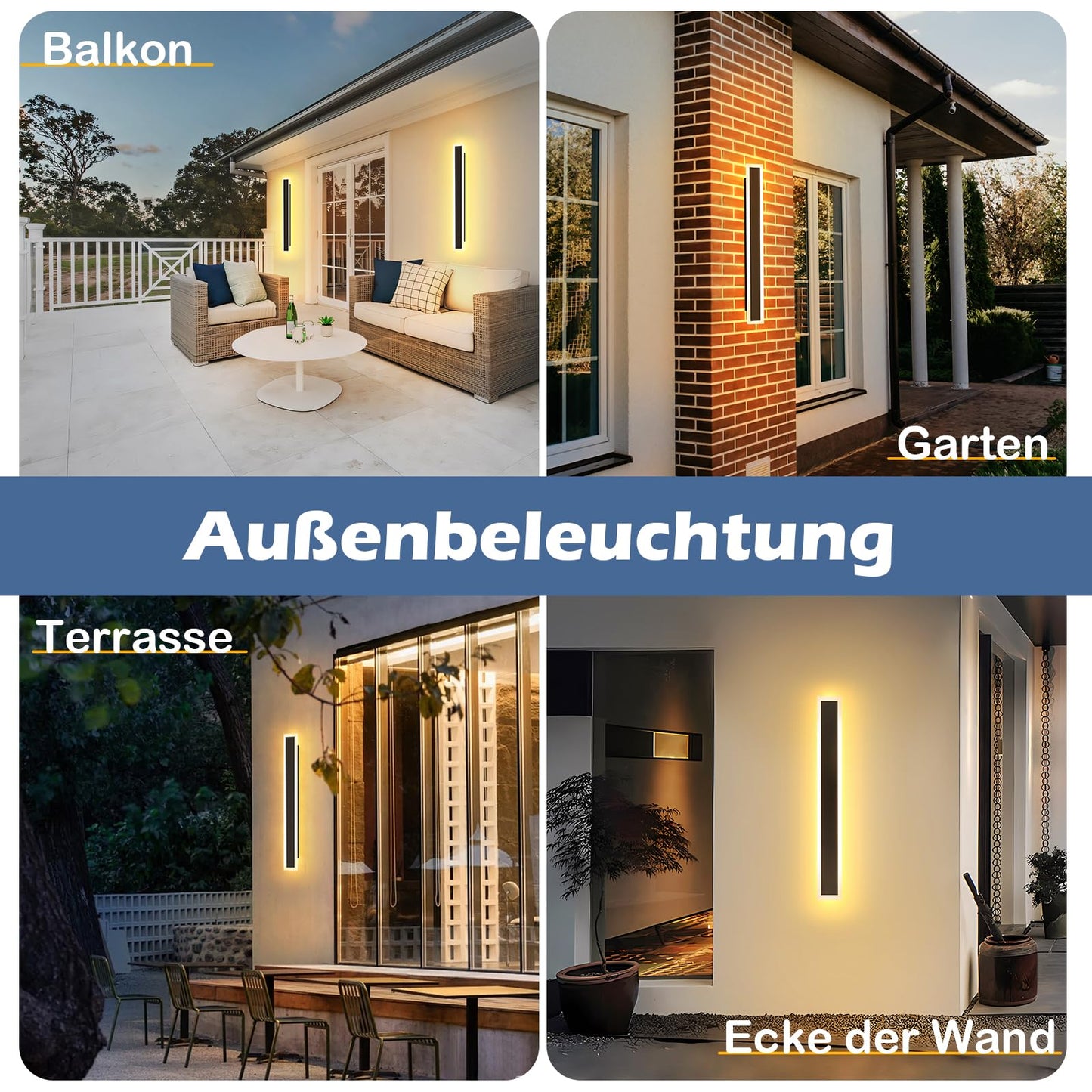 ZMH 2ER LED Wandleuchte Aussen Lange Wandlampe - 50CM Schwarz Außenlampe Haus Wand Modern Aussenleuchte Villa Acryl Außen IP65 Wasserdicht 10W 3000K Warmweiß Licht für Innen Terrasse Gärten