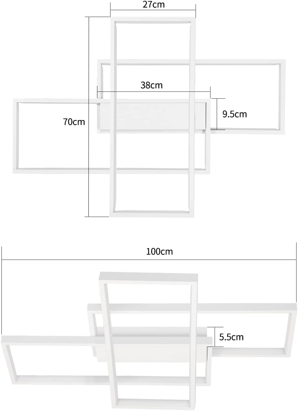 ZMH Deckenlampe LED Dimmbar Deckenleuchte: 65CM Weiß Wohnzimmerlampe 65W Modern Schlafzimmerlampe Geometrisch Küchenlampe Design Bürolampe mit Fernbedienung für Wohnzimmer Schlafzimmer Küche Büro