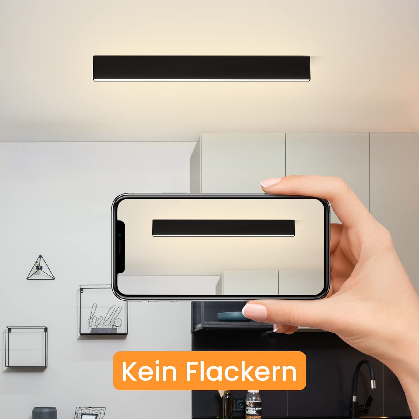 ZMH Deckenlampe LED Deckenleuchte Wohnzimmer - 53.6CM Wohnzimmerlampe Lang Schwarz Schlafzimmerlampe Modern Dimmbar mit Fernbedienung 17W Deckenbeleuchtung Panel für Schlafzimmer