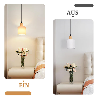 ZMH Pendelleuchte 1 Flammig 2ER Esstischlampe - Holz Stoffschrim Hängeleuchte E14 Esszimmerlampe Vintage Hängelampe Küche Pendellampe Flurlampe für Wohnzimmer Restaurant Schlafzimmer Flur