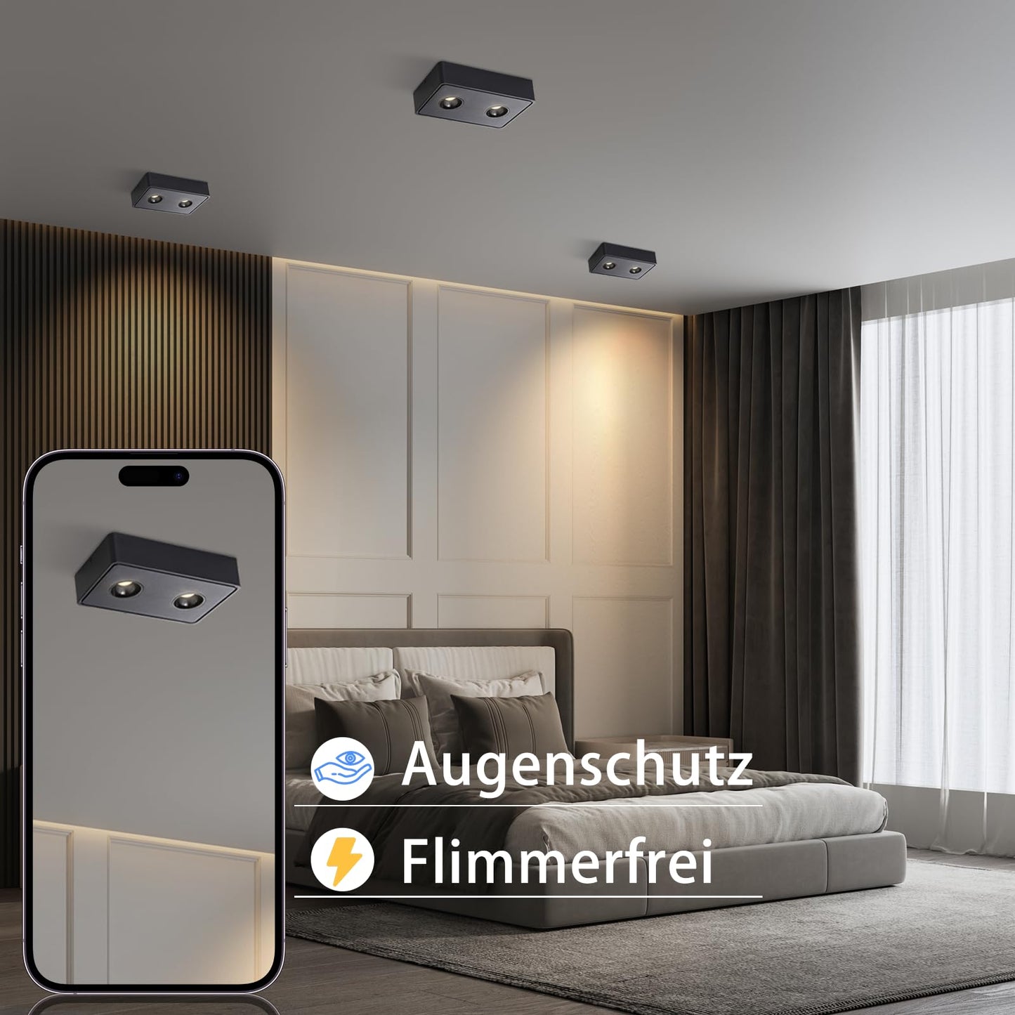 ZMH Spots Deckenleuchte LED Aufputz - Schwarz Aufbaustrahler mit 2 Flammig Deckenspots 14W Warmwei? Deckenstrahler Eckig Modern Spotbaken Flach Aufbauspot f¨¹r K¨¹che Wohnzimmer Esszimmer Korridor Flur