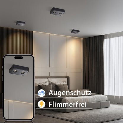 ZMH Spots Deckenleuchte LED Aufputz - Schwarz Aufbaustrahler mit 2 Flammig Deckenspots 14W Warmwei? Deckenstrahler Eckig Modern Spotbaken Flach Aufbauspot f¨¹r K¨¹che Wohnzimmer Esszimmer Korridor Flur