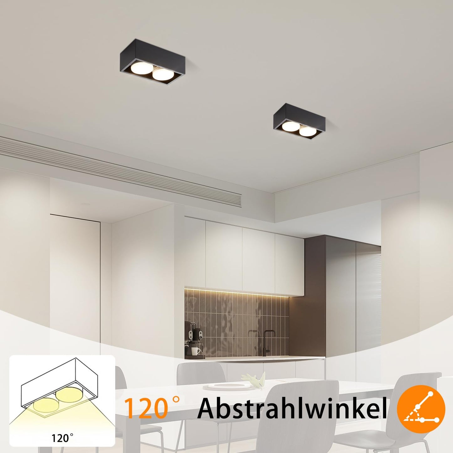 ZMH Deckenspots LED Aufbauspot - Schwarz Aufbaustrahler mit 2 Flammig Schwenkbar Deckenstrahler Warmweiß Aufbauleuchte Modern 2x5W GX53 Eckig Flach für Küche Wohnzimmer Esszimmer Korridor Flur