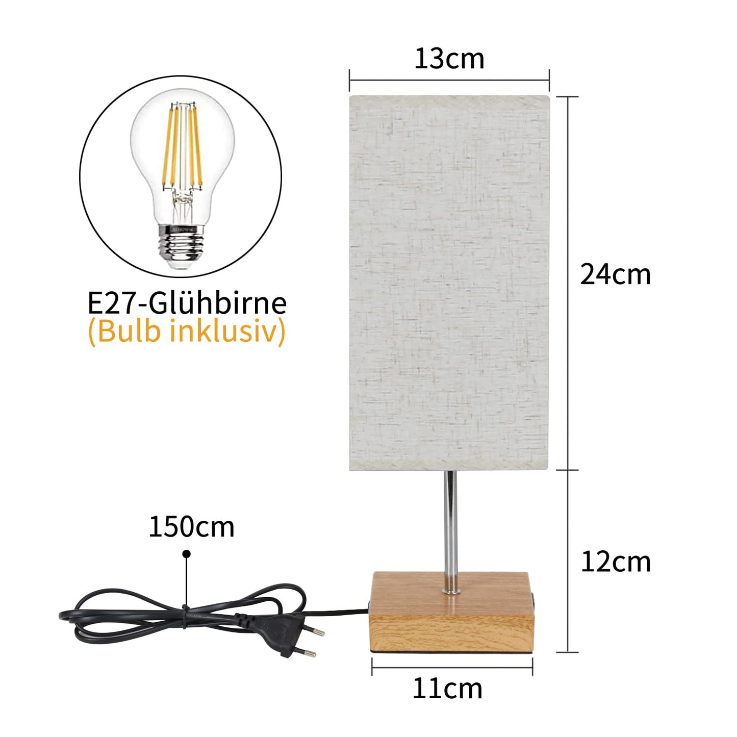 ZMH Tischlampe Dimmbar Touch Nachttischlampe - USB Vintage Schreibtischlampe mit Ladefunktion E27 Aufladbar Nachtlicht mit Stoff Lampenschirm für Schlafzimmer Geschenk Esszimmer Wohnzimmer