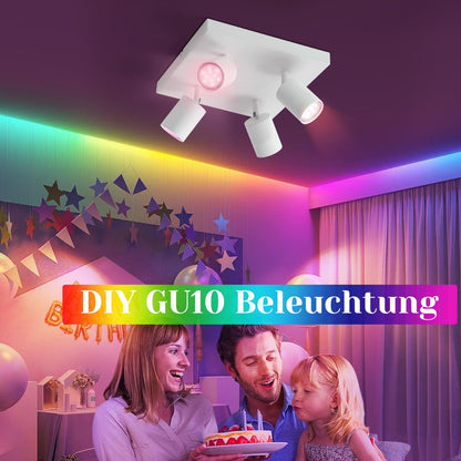 ZMH LED Deckenleuchte 4 Flammig: GU10 Deckenstrahler Weiß Deckenlampe Spots 330°Schwenkbar Deckenspots Industrial Wandstrahler Modern Flurlampe für Wohnzimmer Schlafzimmer Küche Ohne Leuchtmittel