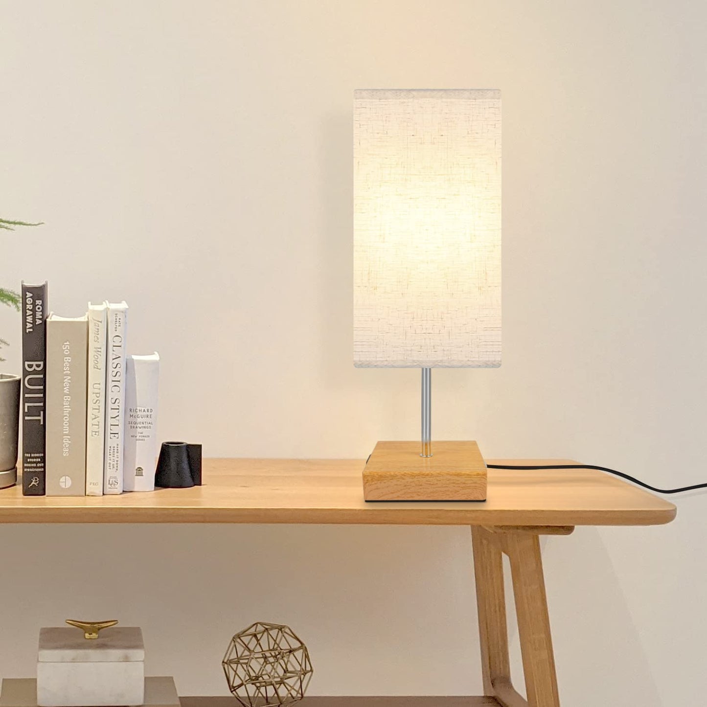 ZMH Tischlampe Dimmbar Touch Nachttischlampe - USB Vintage Schreibtischlampe mit Ladefunktion E27 Aufladbar Nachtlicht mit Stoff Lampenschirm für Schlafzimmer Geschenk Esszimmer Wohnzimmer