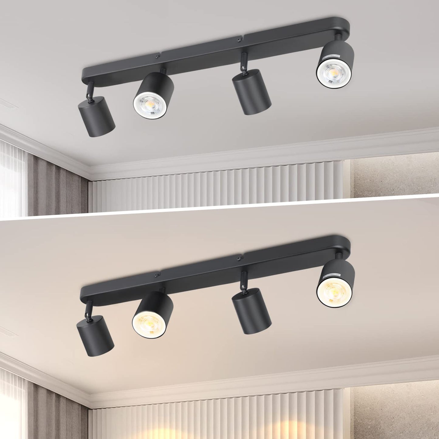 ZMH Deckenleuchte mit 4 Flammig Schwarz Deckenstrahler - Deckenlampe Wohnzimmer Modern GU10 Deckenspots Metall Schwenkbar Design Wohnzimmerlampe für Flur Schlafzimmer Gänge Esszimmer - Ohne Glühbirne