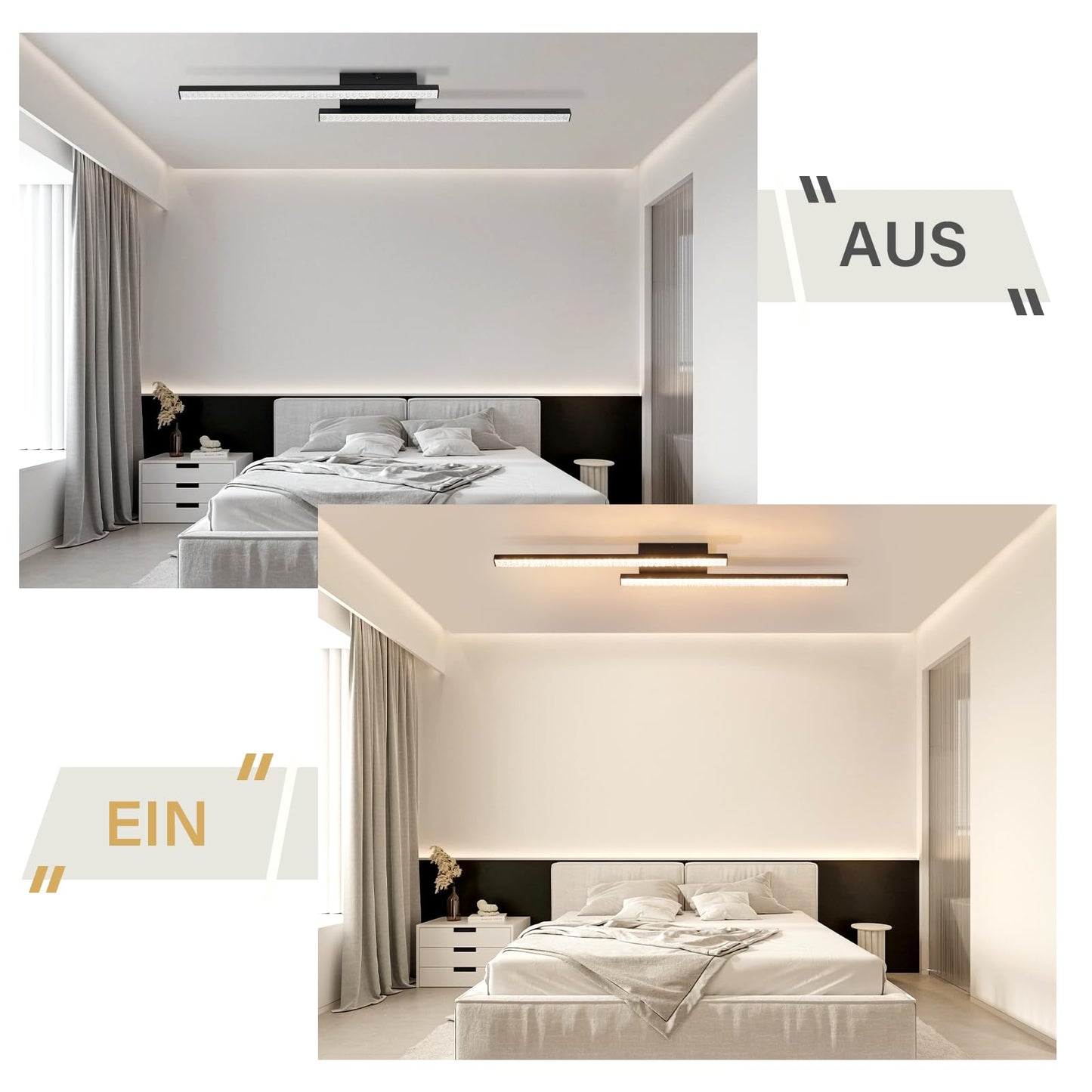 ZMH LED Deckenleuchte Deckenlampe Schwarz Wohnzimmer - Flurlampe Warmweiß Schlafzimmerlampe 18W 61.5cm Wohnzimmerlampe 3000K Kristall Modern Decke Lampe Deckenbeleuchtung für Flur Küche