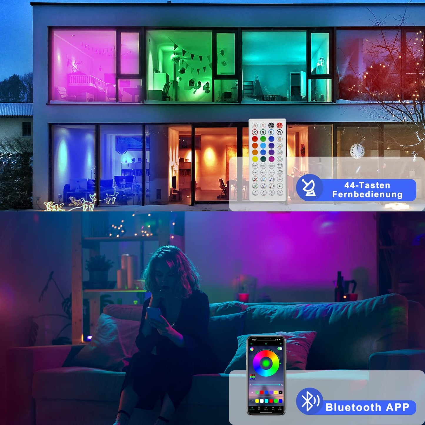 ZMH RGB LED Strip 20m: 16 Mio Selbstklebend Streifen APP Steuerung Bluetooth Licht Bänder mit Fernbedienung Dimmbar Lichtleiste TV Hintergrundbeleuchtung Musik Sync für Party Valentinstag Deko