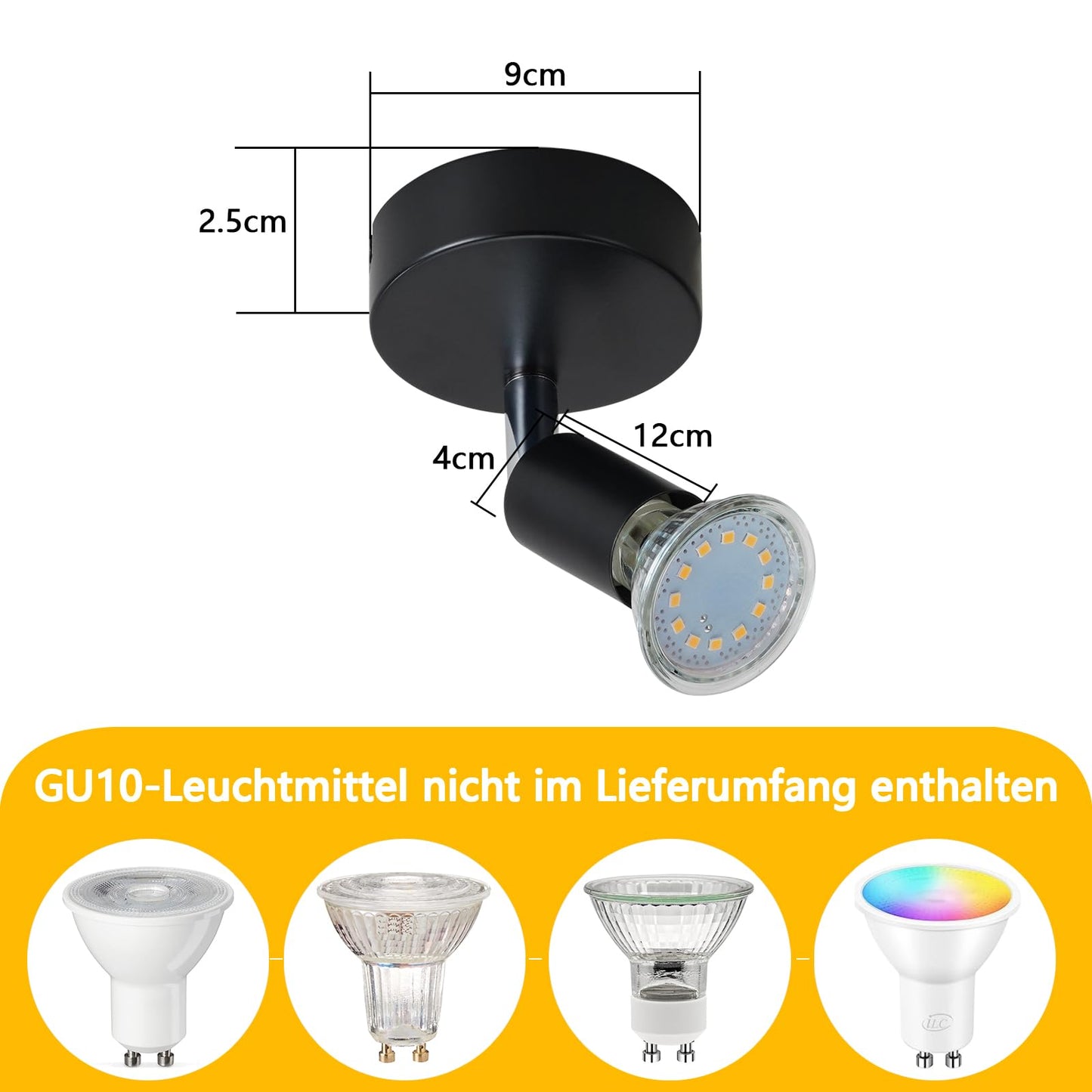 ZMH Wandleuchte Innen Wandstrahler Modern - Schwarz Wandlampe Wandspot GU10 Schwenkbar 350° Wandbeleuchtung Wand Lampen Stoffschrim MAX.40W Metall für flur Küche, ohne Leuchtmittel