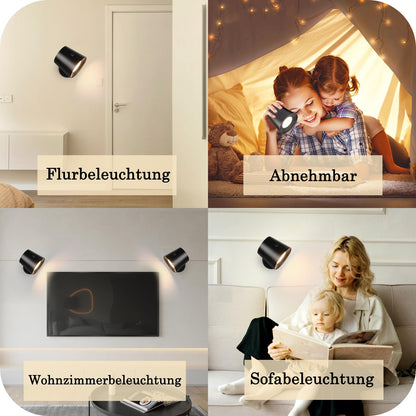 ZMH Wandlampe LED Wandleuchte Innen - Wandbeleuchtung 2 St¨¹ck mit Akku 360¡ã Drehbare Touch Control 3 Helligkeitsstufen Schwarz Kabellose Wandleuchten F¨¹r Wohnzimmer Kinder Schlafzimmer