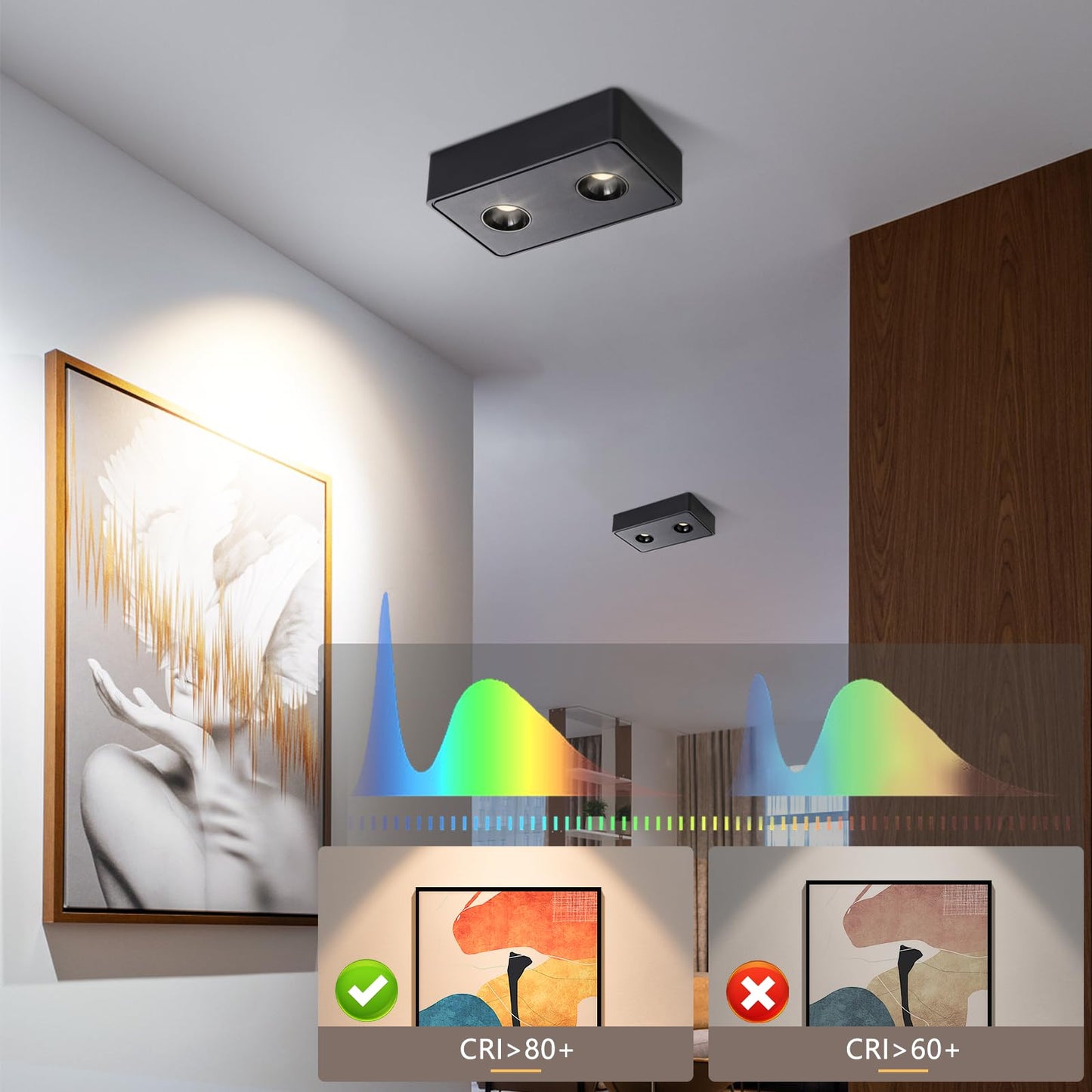 ZMH Spots Deckenleuchte LED Aufputz - Schwarz Aufbaustrahler mit 2 Flammig Deckenspots 14W Warmwei? Deckenstrahler Eckig Modern Spotbaken Flach Aufbauspot f¨¹r K¨¹che Wohnzimmer Esszimmer Korridor Flur