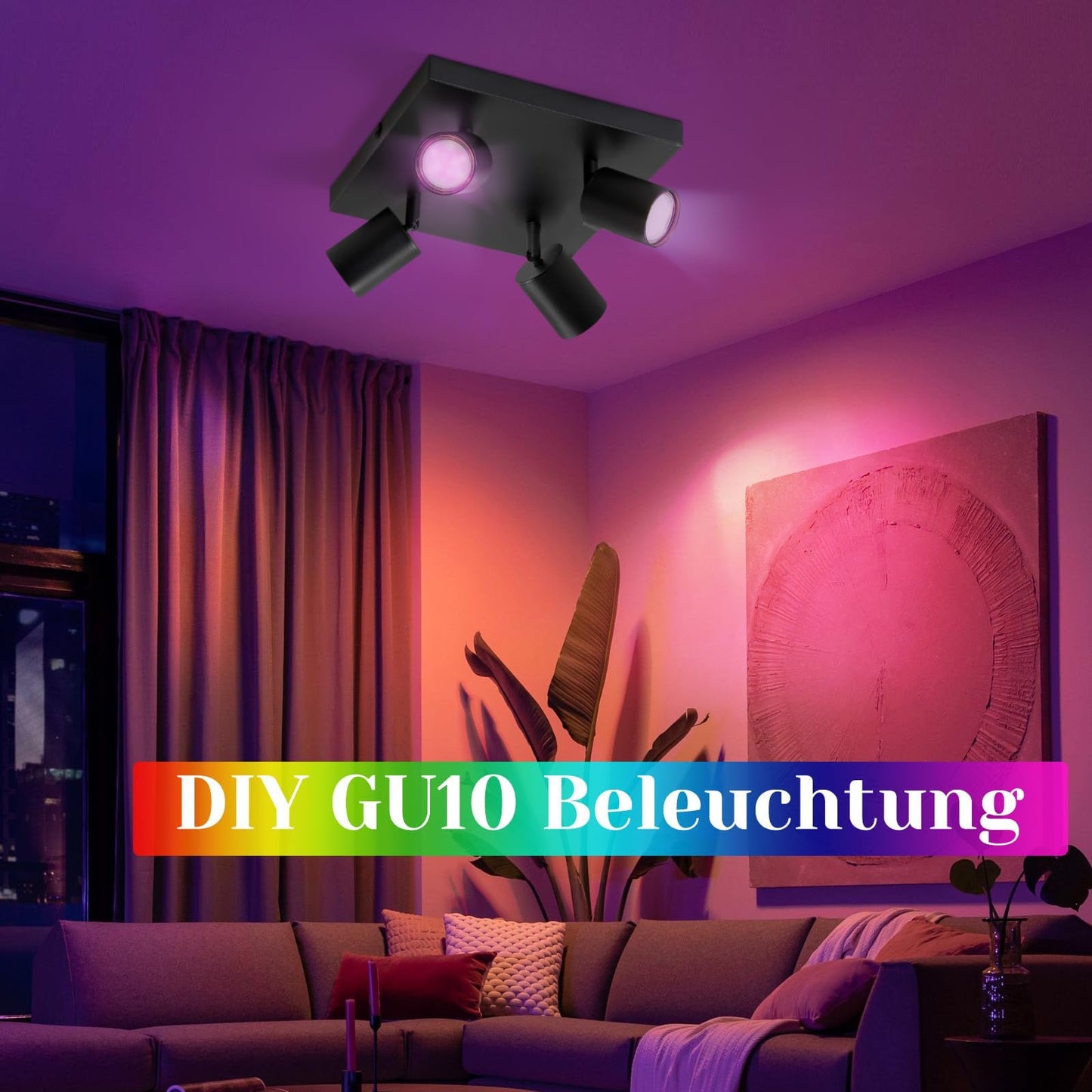 ZMH LED Deckenleuchte 4 Flammig: GU10 Deckenstrahler Schwarz Deckenlampe Spots 330°Schwenkbar Deckenspots Industrial Wandstrahler Modern Flurlampe für Wohnzimmer Schlafzimmer Küche Ohne Leuchtmittel