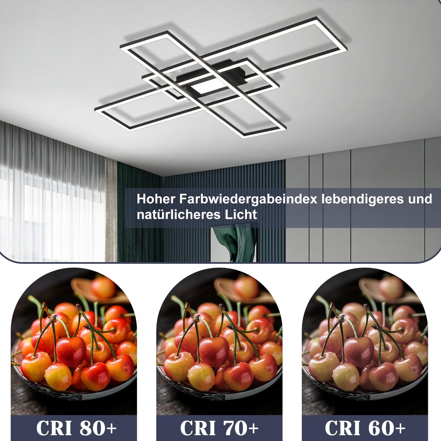 ZMH Deckenlampe LED Deckenleuchte Dimmbar - 50W Wohnzimmerlampe Schwarz mit Fernbedienung Modern Design Schlafzimmerlampe Wohnzimmer Schlafzimmer Deckenbeleuchtung Geometrisch für Küche Flur