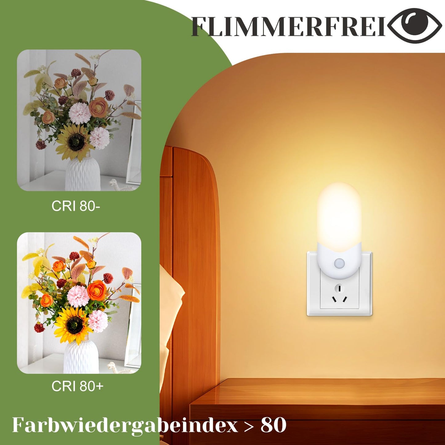 ZMH Nachtlicht Steckdose Steckdosenlampe Kinder - LED Steckdosenlicht WarmWeiß 1W Orientierungslicht Kinderzimmer Nachtlampe mit Dämmerungssensor für Baby Flur Treppenhaus Schlafzimmer Küche