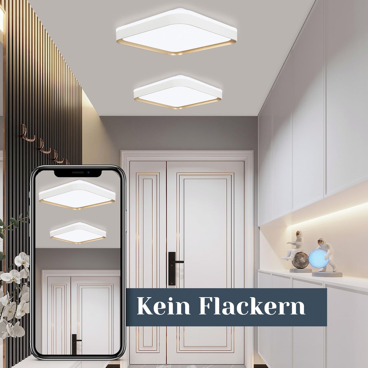 ZMH Deckenlampe LED Deckenleuchte Schlafzimmer - Schlafzimmerlampe Dimmbar mit Fernbedienung 30cm Küche Deckenbeleuchtung Küchenlampe Modern 32W Flurlampe Quadratisch Wohnzimmerlampe Weiß für Flur